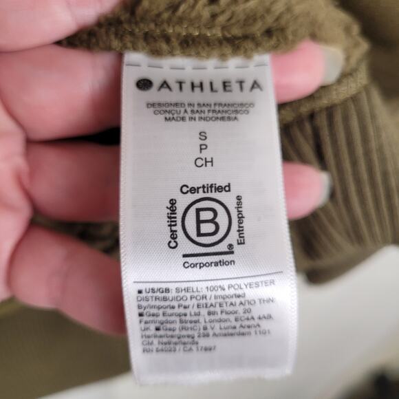 Athleta Tugga green full zip sherpa teddy jacket Size Small Active Warm Cozycore - Picture 6 of 8